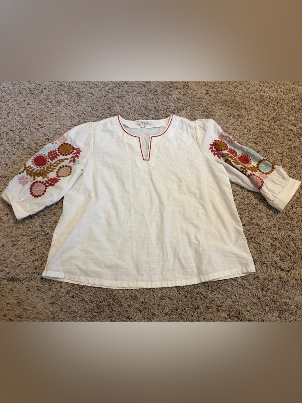 Madewell White Blouse with Floral Embroidery - Size XXS